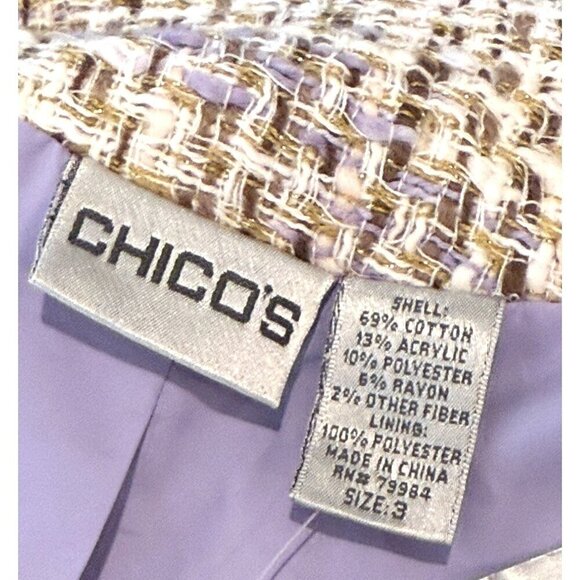 Chico's Women's Golden Tweed Theola Zip Front Jacket Brown Size 3(XL) NWT - Picture 6 of 7